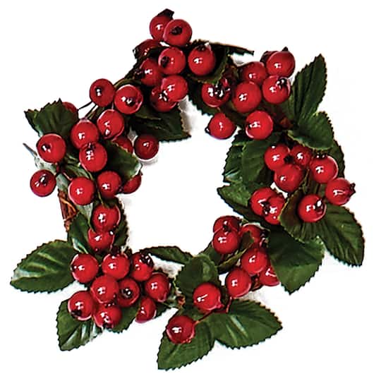 3.25" Christmas Berry Candle Ring with Leaf, 2ct.